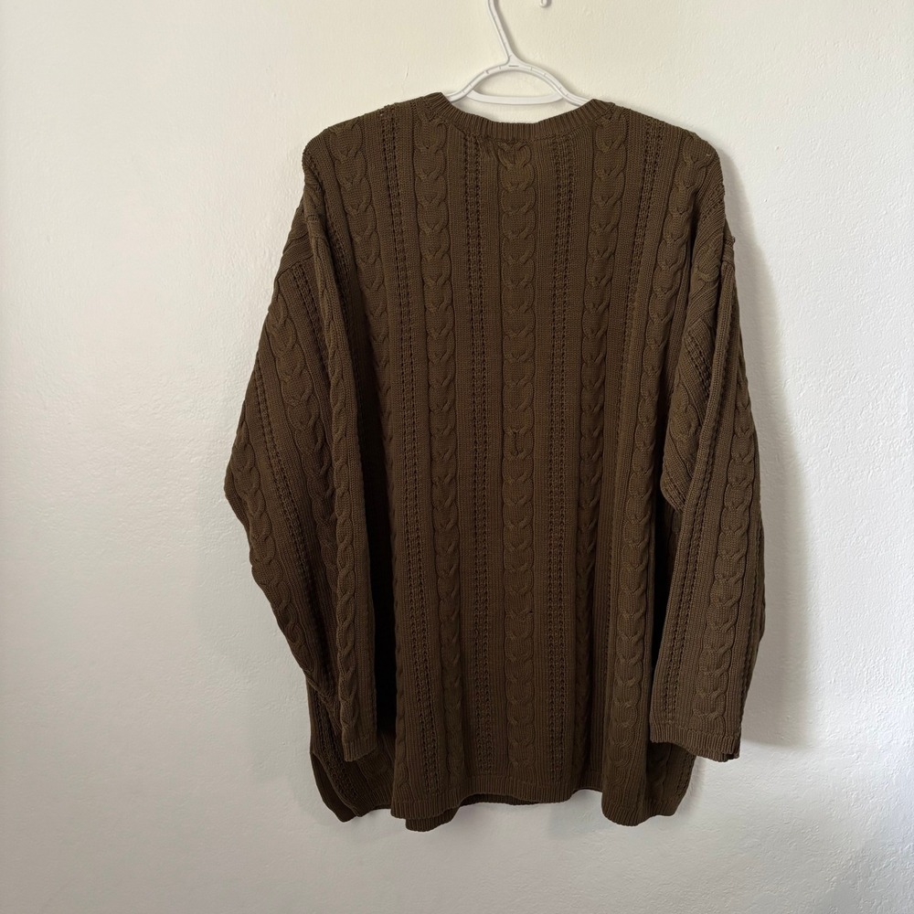 Vintage GAP Mens Cable Knit Sweater Brown Olive Crewneck 90s Relaxed Fit XL - Picture 5 of 10